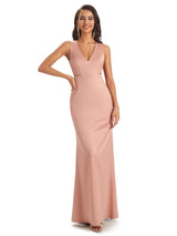 Sexy Soft Satin V-neck Floor-Length Long Mermaid Chic Modern Bridesmaid Dresses Online