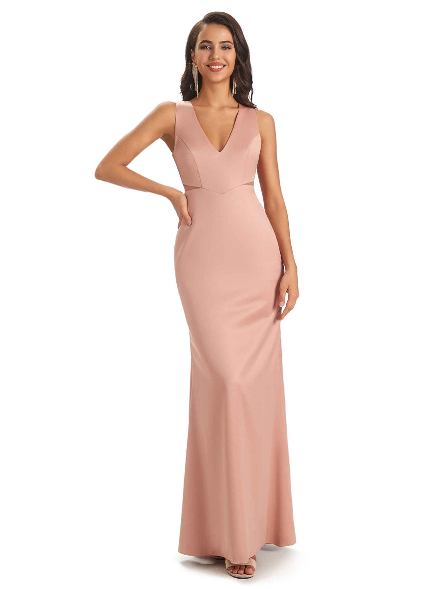 Sexy Soft Satin V-neck Floor-Length Long Mermaid Chic Modern Bridesmaid Dresses Online