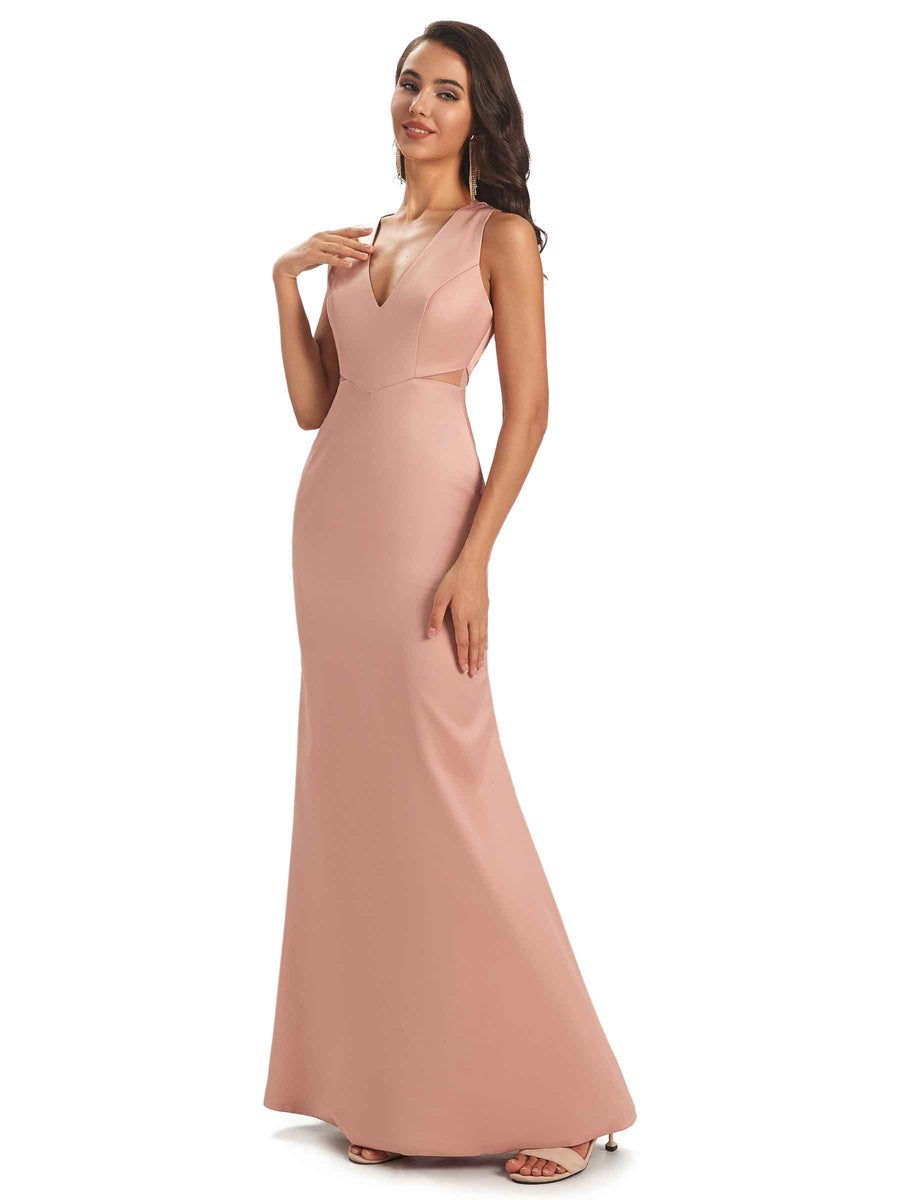 Sexy Soft Satin V-neck Floor-Length Long Mermaid Chic Modern Bridesmaid Dresses Online