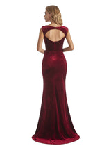 Sexy Open Back Mermaid Velvet Jewel Maxi Long Formal Evening Dresses For Women Slit