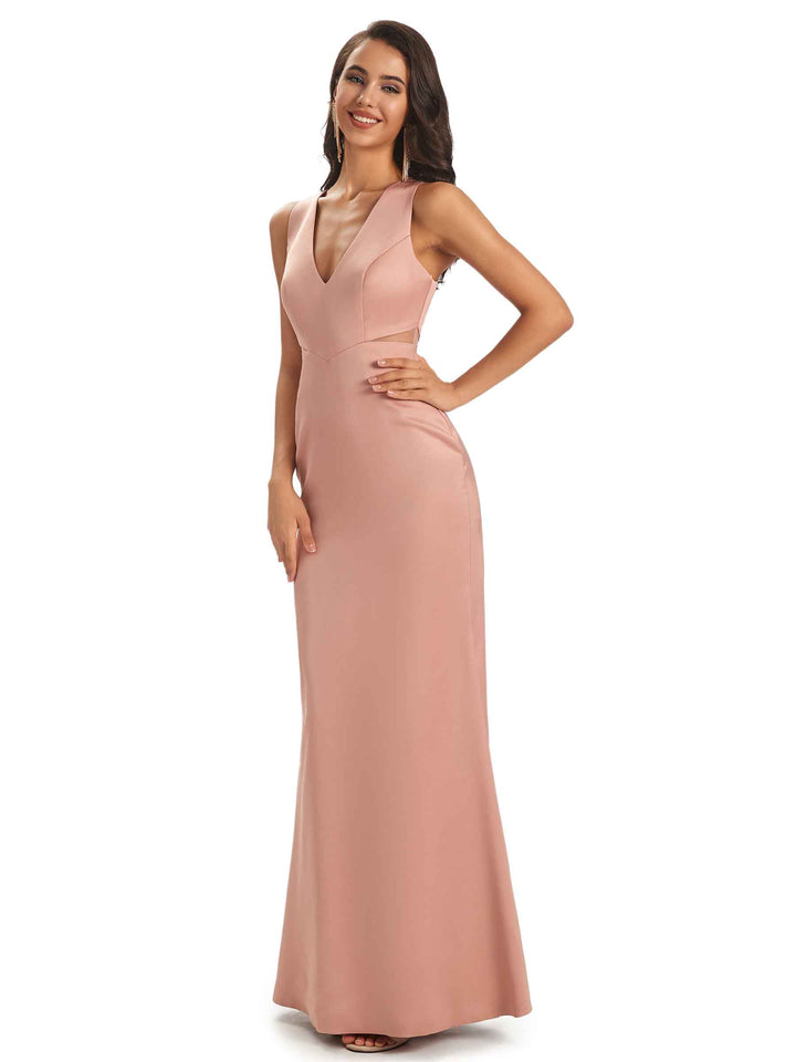 Sexy Soft Satin V-neck Floor-Length Long Mermaid Chic Modern Bridesmaid Dresses Online