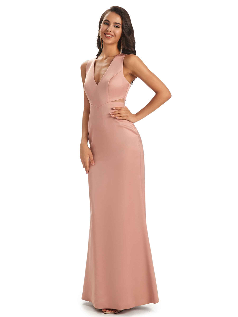 Sexy Soft Satin V-neck Floor-Length Long Mermaid Chic Modern Bridesmaid Dresses Online