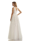 Ivory Lace A-line Applique V-neck Floor-length Long Formal Prom Dresses