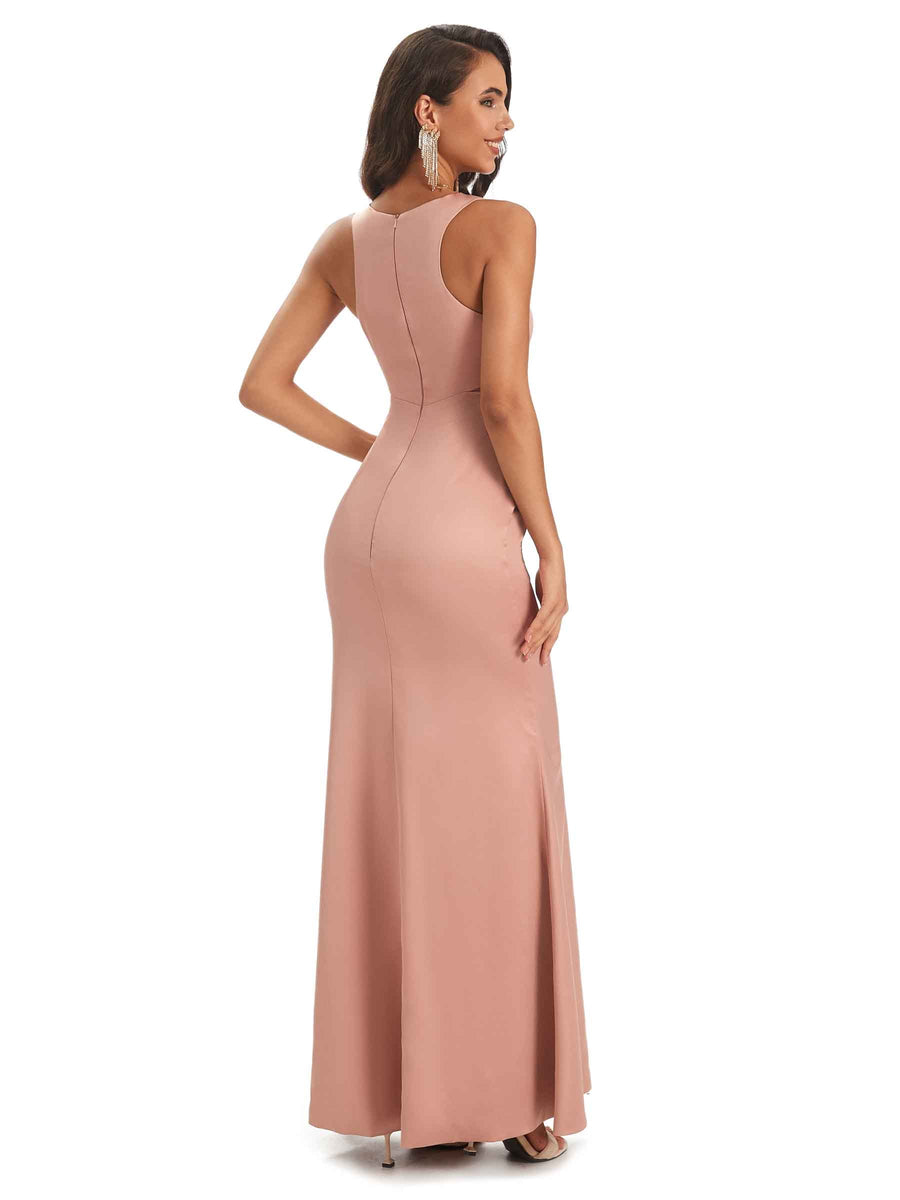 Simple Satin V-neck Long Mermaid Elegant Prom Dresses Online