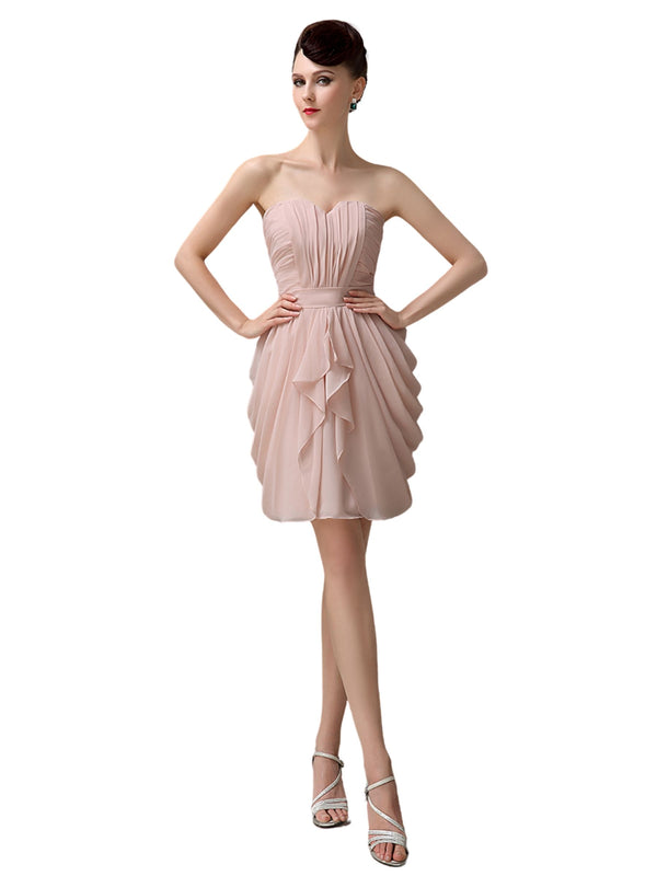 Elegant A-line Pleated Chiffon Knee-length Short Bridesmaid Dresses