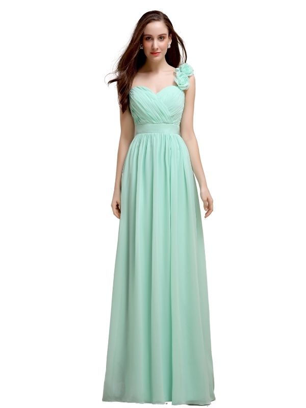 A-line One-Shoulder With Flowers Floor-Length Bridesmaid Dresses ...