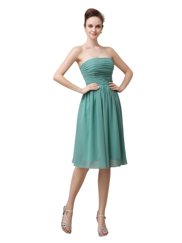 Pretty Strapless Chiffon A-line Knee-Length Short Bridesmaid Dresses