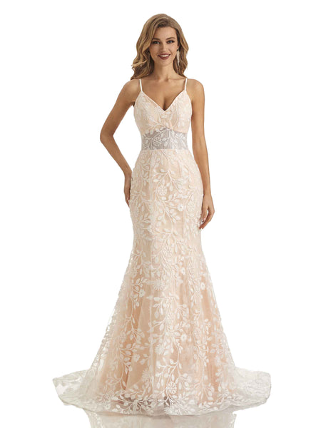 V-Neck Lace Appliqué Mermaid Gown