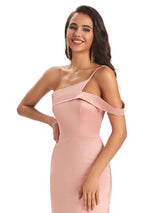 Sexy Satin Side Slit One Shoulder Simple Long Prom Dresses Online