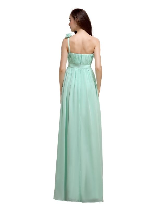 A-line One-Shoulder With Flowers Floor-Length Bridesmaid Dresses