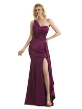 Elegant One Shoulder Soft Satin Long Mermaid Fomral Prom Dresses Online