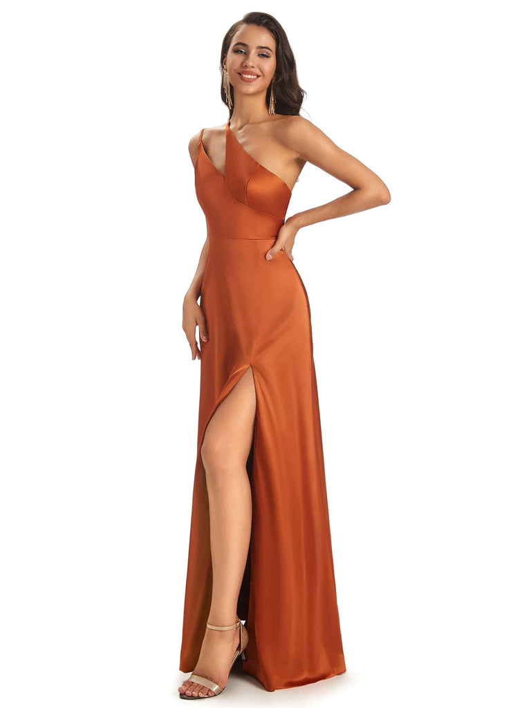Sexy Soft Satin One Shoulder Mermaid Long Prom Dresses With Slit Online