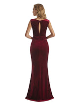 Elegant Mermaid Scoop Unique Velvet Long Wedding Guest Dresses