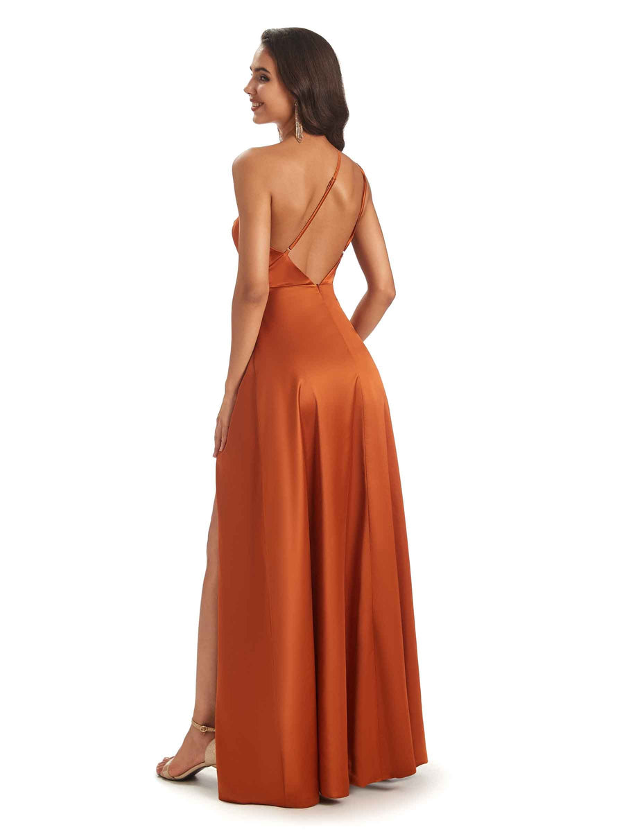 Sexy Soft Satin One Shoulder Mermaid Long Prom Dresses With Slit Online