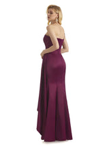 Elegant One Shoulder Soft Satin Long Mermaid Satin Dress For Women With Waist Drape