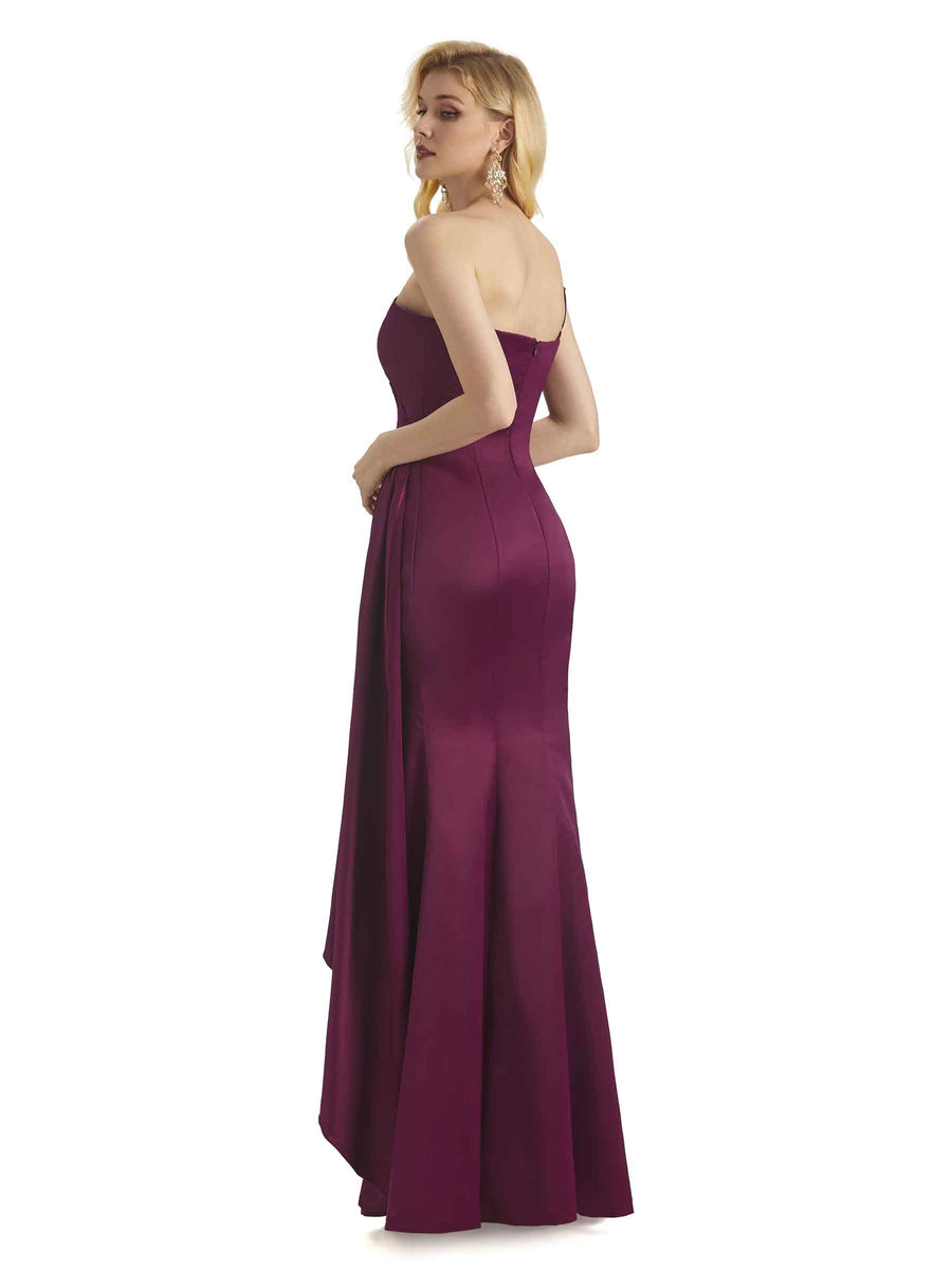 Elegant One Shoulder Soft Satin Long Mermaid Satin Dress For Women With Waist Drape