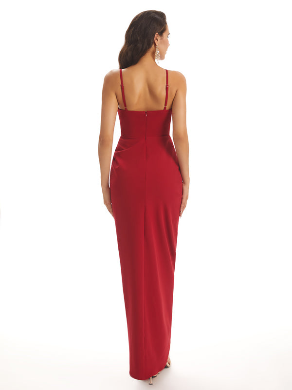 Simple Soft Satin Spaghetti Straps Mermaid Midi Bridesmaid Dresses