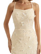 Champagne Sexy Lace Mermaid Spaghetti Straps Butterfly Long Formal Prom Dresses Online