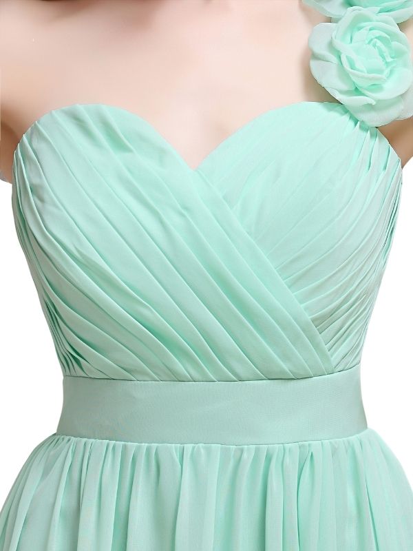A-line One-Shoulder With Flowers Floor-Length Bridesmaid Dresses