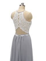 Top Lace Halter Chiffon Floor Length Bridesmaid Dresses
