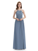 Charming Halter Side Slit Floor Length Bridesmaid Dresses