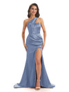 Dusty Blue Sexy Chic Silky Mismatched Soft Satin Mermaid Long Bridesmaid Dresses Online