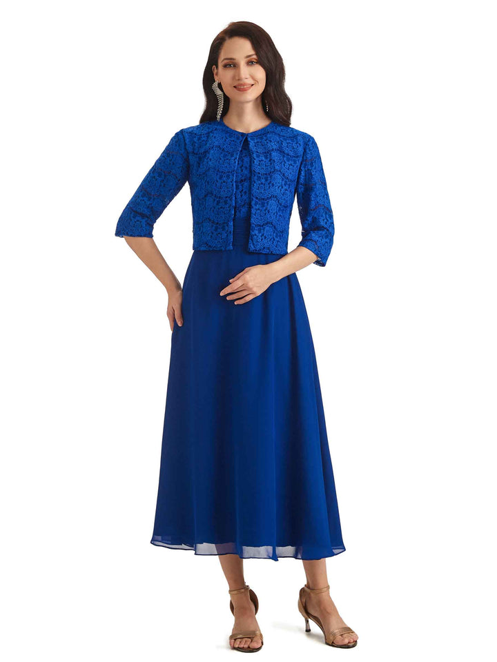 Elegant Lace Tea Length Mother Of The Bride Dresses With Lace Jacket
