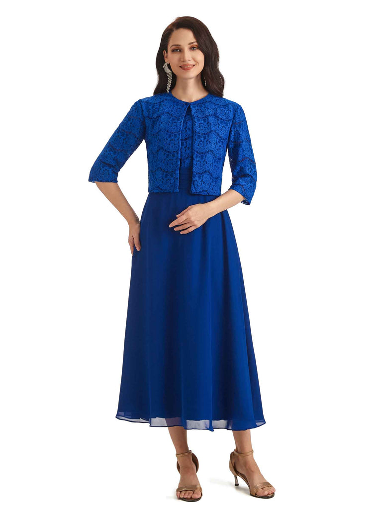 Elegant Lace Tea Length Mother Of The Bride Dresses With Jacket