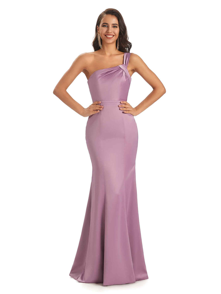 Sexy One Shoulder Soft Satin Mermaid Long Graduation Prom Dresses Sale