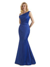 Elegant One Shoulder Soft Satin Long Mermaid Formal Prom Dresses 2023