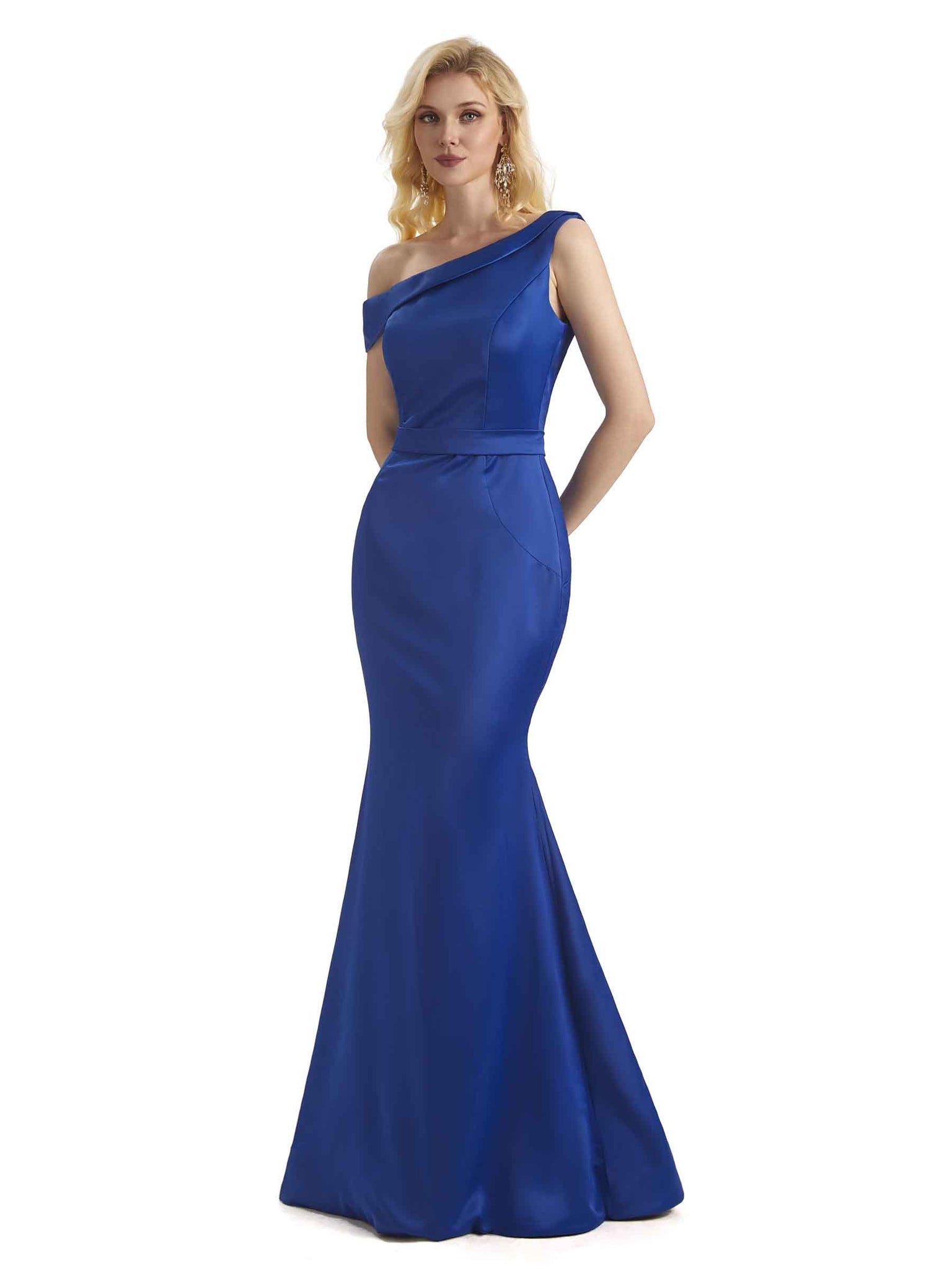 Elegant One Shoulder Soft Satin Long Mermaid Formal Evening Dresses