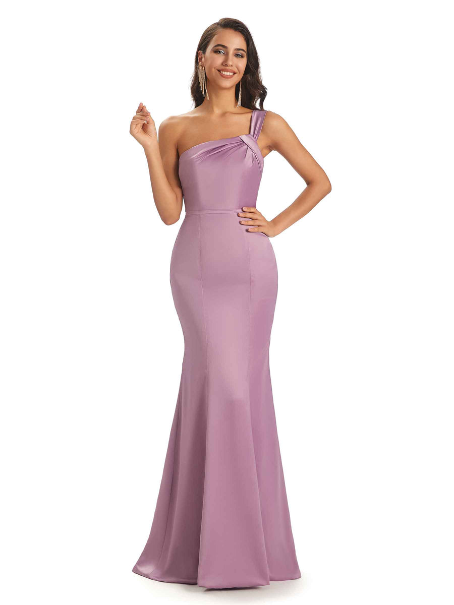 Sexy One shoulder Soft Satin Mermaid Floor Length Long Bridesmaid Dresses Online