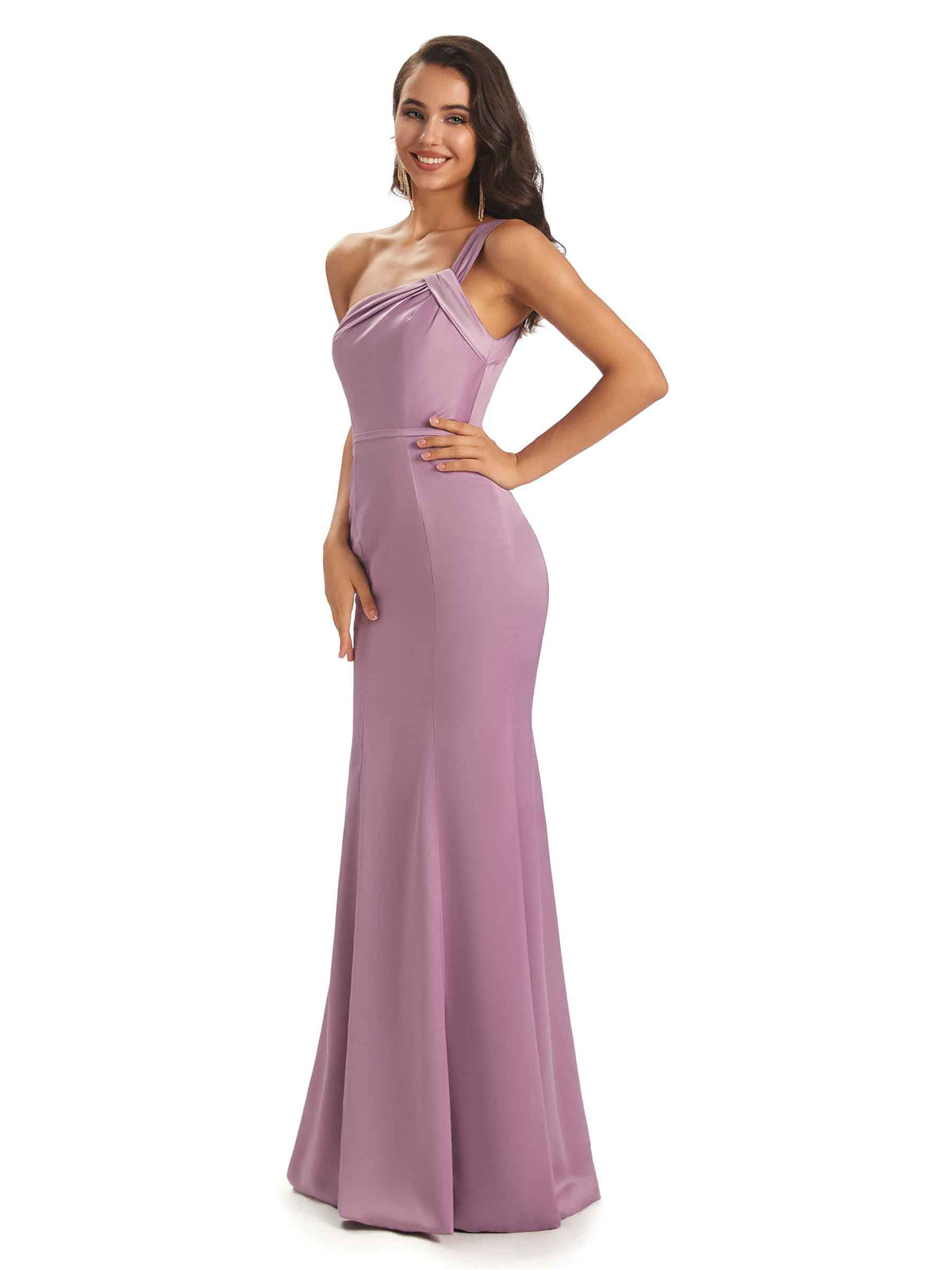 Sexy One shoulder Soft Satin Mermaid Floor Length Long Bridesmaid Dresses Online