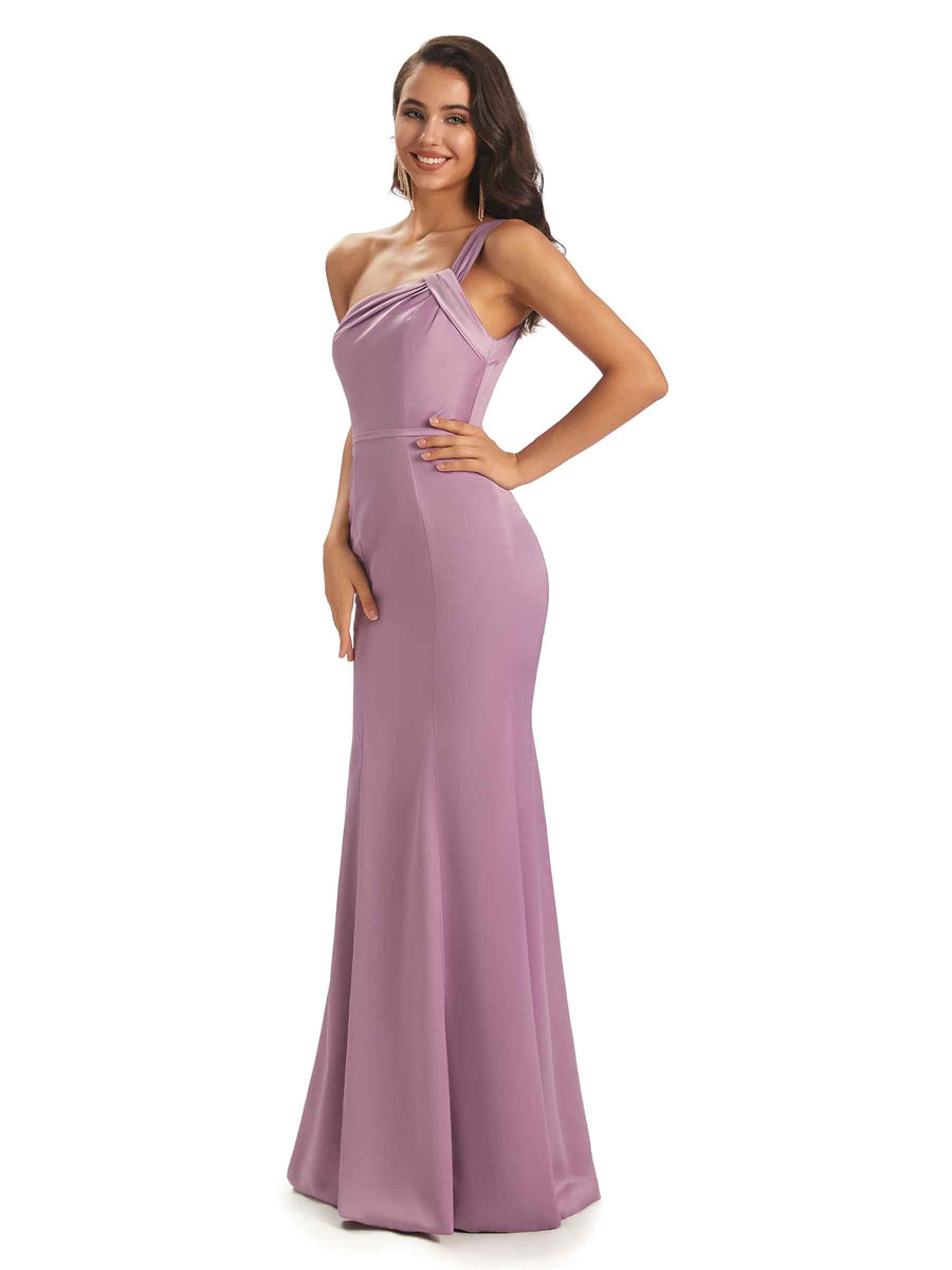 Sexy One shoulder Soft Satin Mermaid Floor Length Long Bridesmaid Dresses Online
