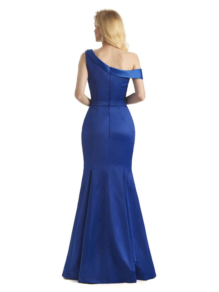 Elegant One Shoulder Soft Satin Long Mermaid Formal Evening Dresses