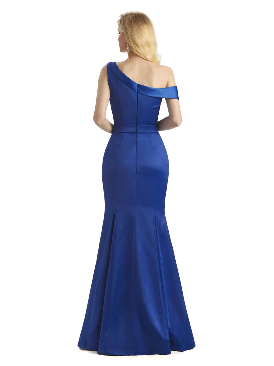 Elegant One Shoulder Soft Satin Long Mermaid Formal Prom Dresses