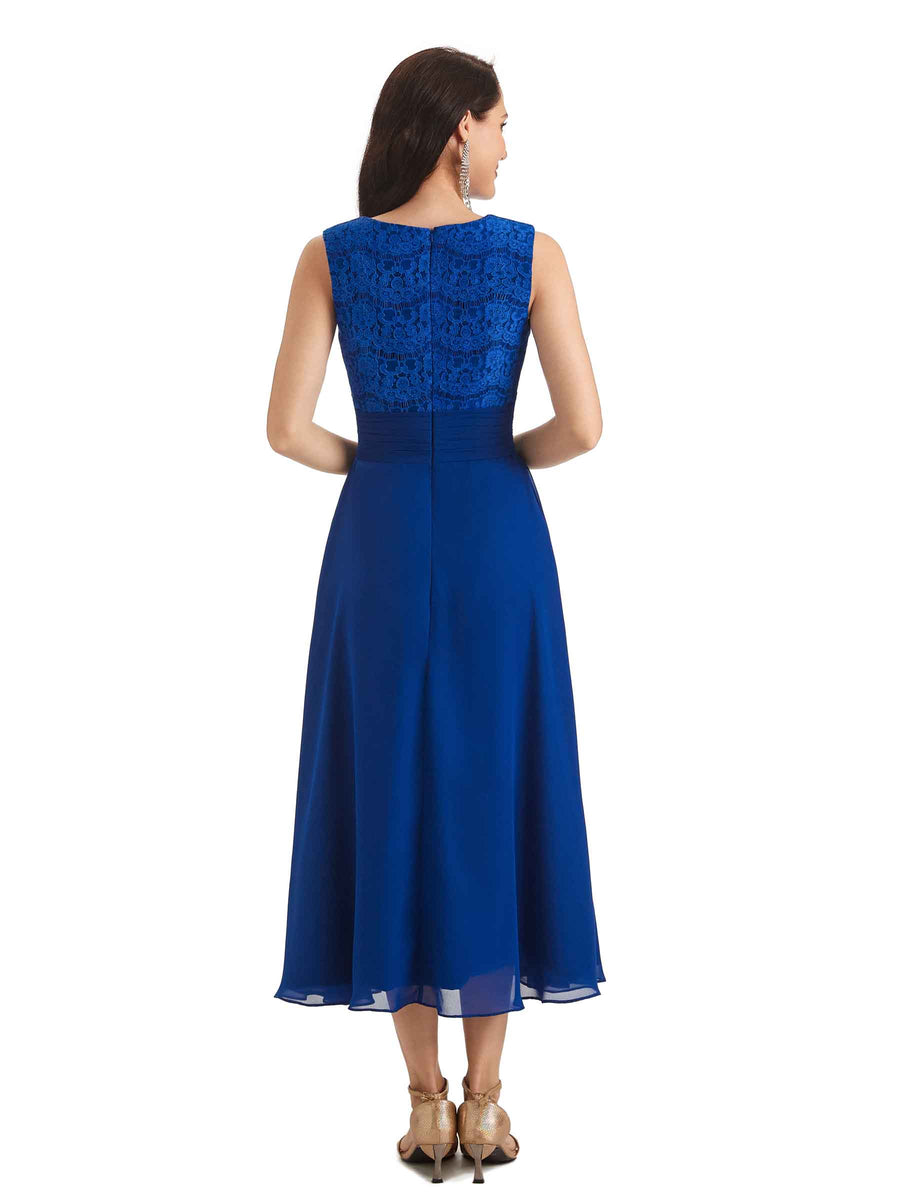 Elegant Lace Tea Length Mother Of The Bride Dresses With Lace Jacket