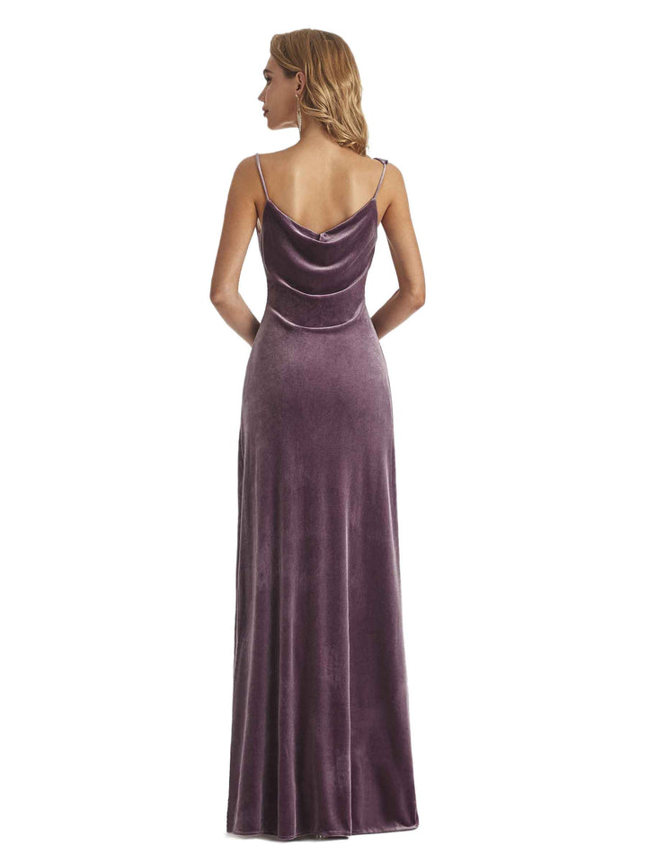 Elegant Mermaid Cowl Neck Velvet Long Wedding Guest Dresses