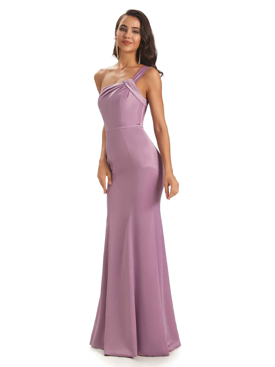 Sexy One shoulder Soft Satin Mermaid Floor Length Long Bridesmaid Dresses Online