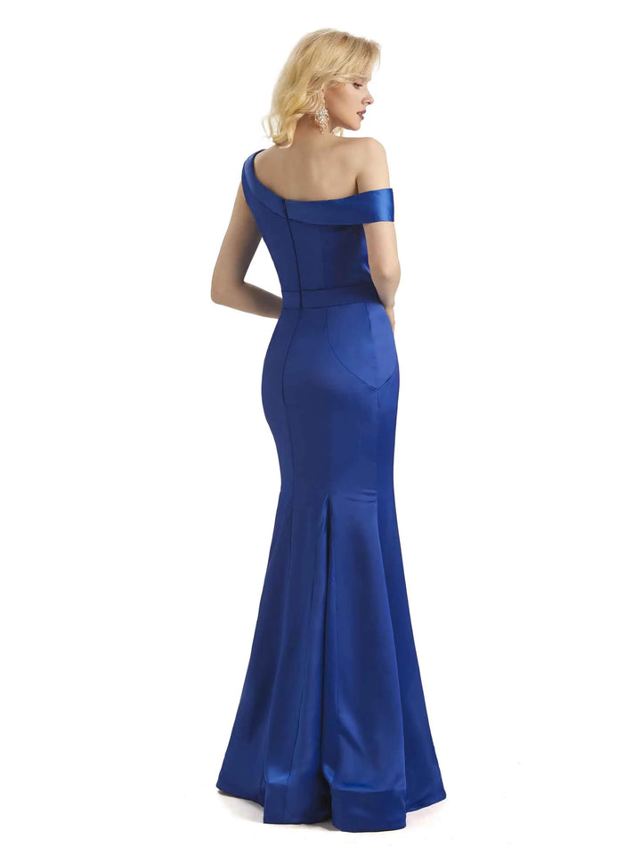 Elegant One Shoulder Soft Satin Long Mermaid Formal Prom Dresses