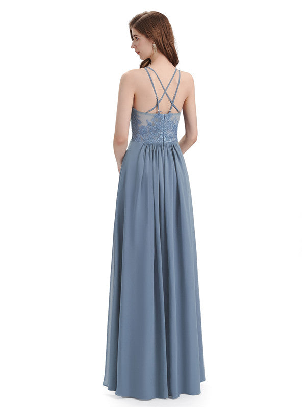 Charming Halter Side Slit Floor Length Bridesmaid Dresses