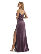 Elegant Mermaid Cowl Neck Velvet Long Wedding Guest Dresses