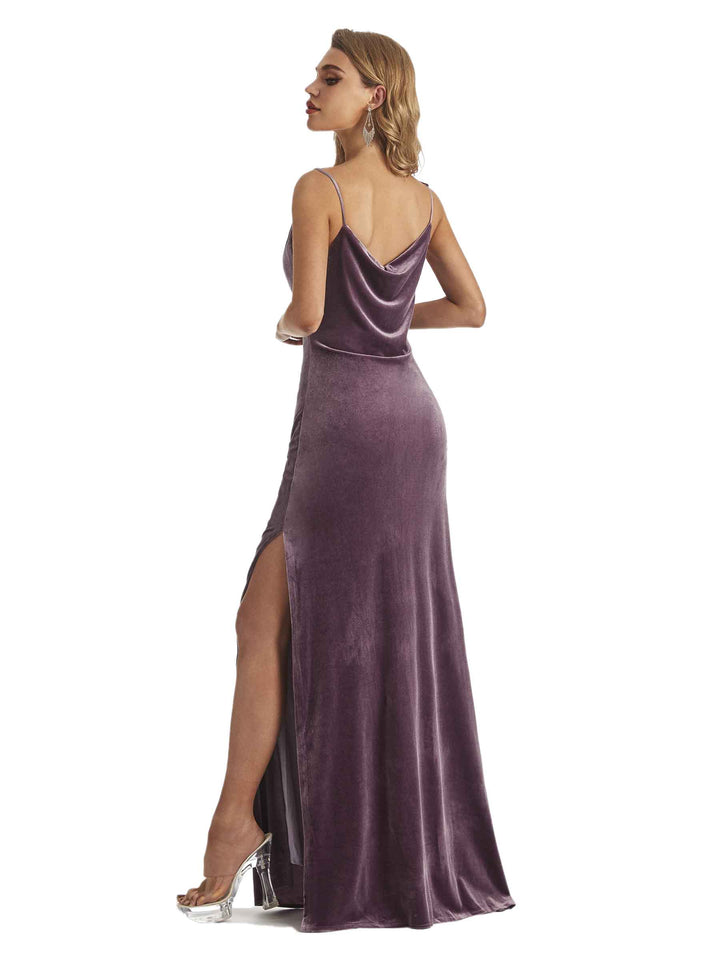 Elegant Mermaid Cowl Neck Velvet Long Wedding Guest Dresses