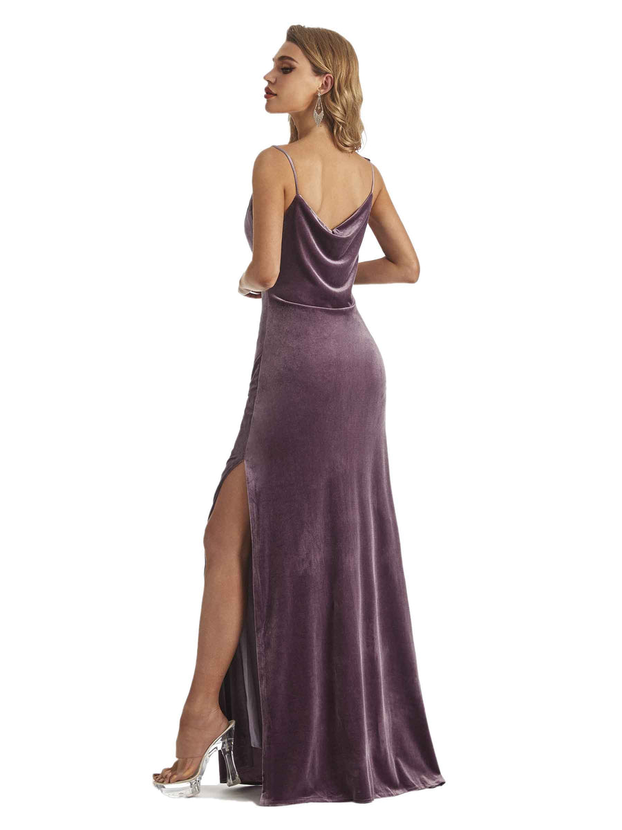 Elegant Mermaid Cowl Neck Velvet Long Wedding Guest Dresses