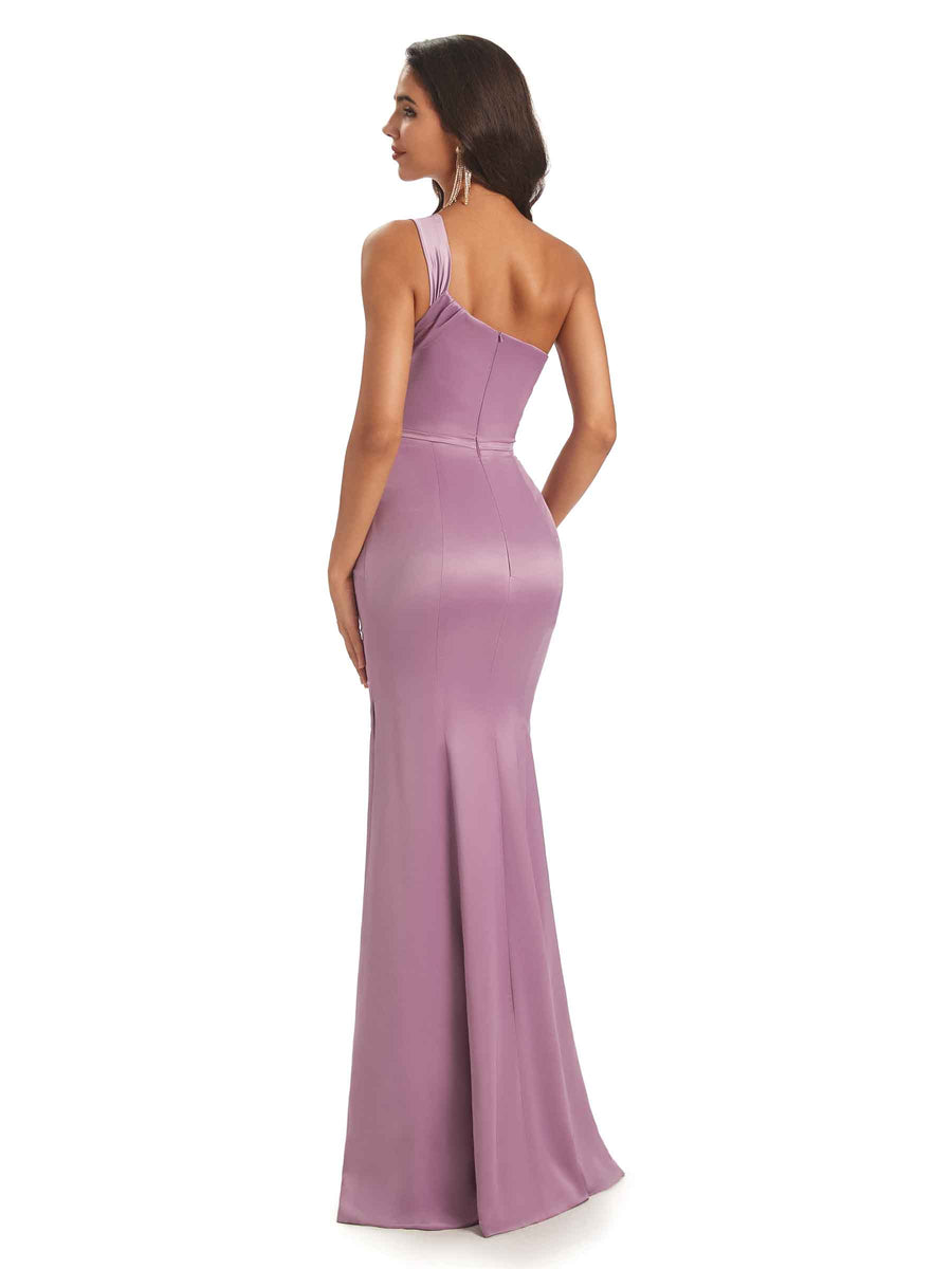 Sexy One shoulder Soft Satin Mermaid Floor Length Long Bridesmaid Dresses Online