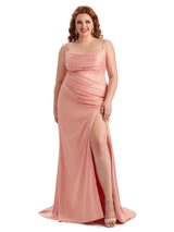 Plus Size Sexy Side Slit Mermaid Soft Satin Long Bridesmaid Dress For Wedding