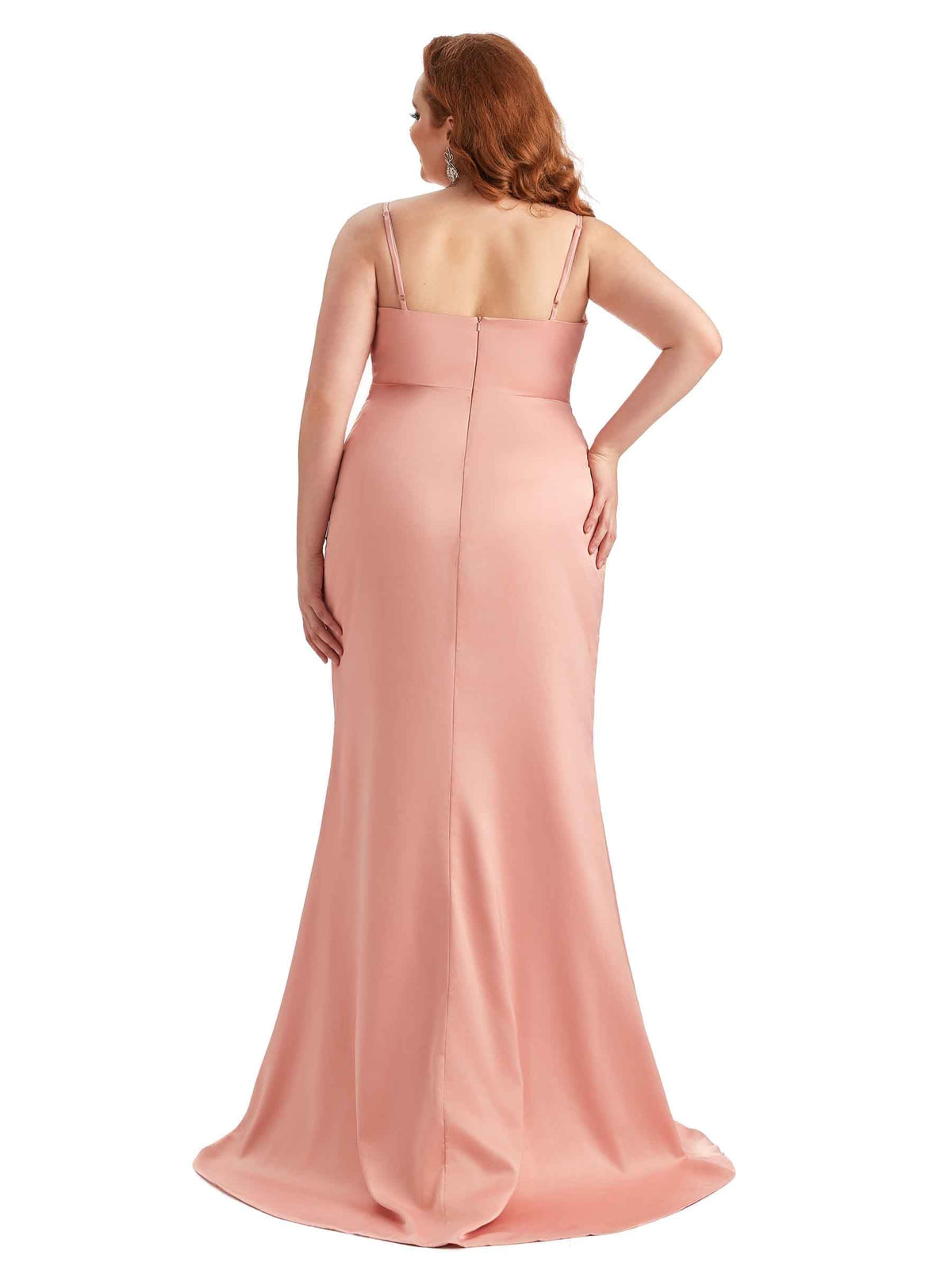 Plus Size Sexy Side Slit Mermaid Soft Satin Long Bridesmaid Dress For Wedding