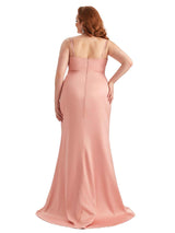 Plus Size Sexy Side Slit Mermaid Soft Satin Long Bridesmaid Dress For Wedding
