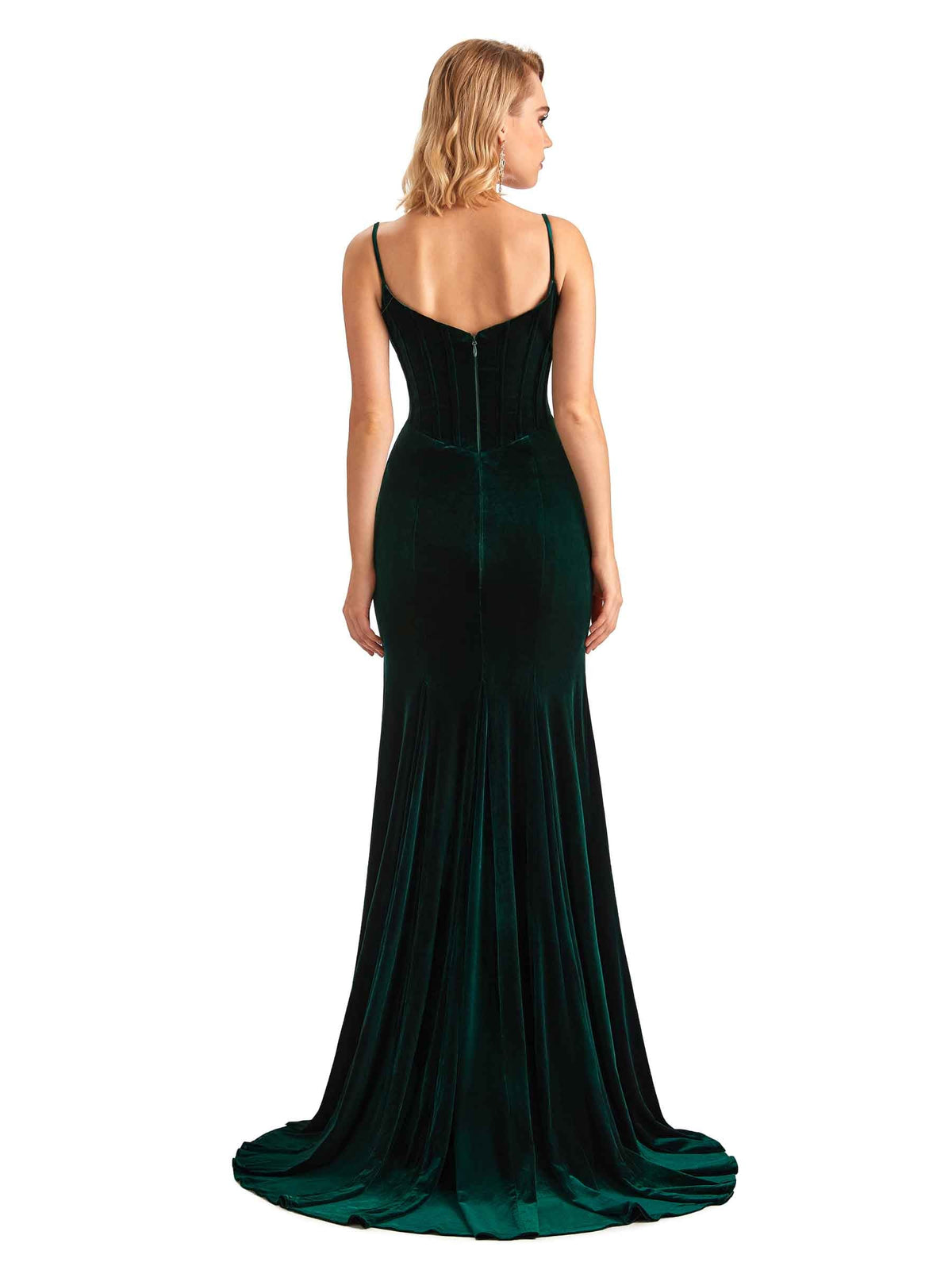 Elegant Mermaid Spaghetti Straps Side Slit Velvet Long Bridesmaid Dresses