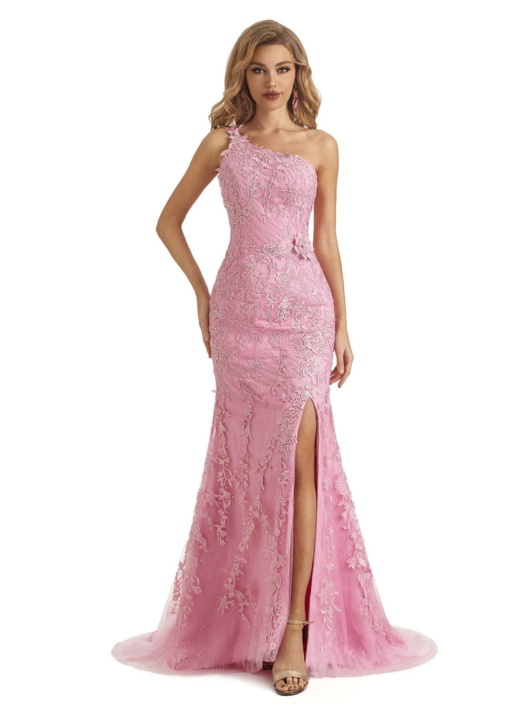 Lace Mermaid Applique One shoulder Floor-length Long Party Prom Dresses- ChicSew Lace Mermaid Applique One shoulder Floor-length Long Party Prom Dresses- ChicSew